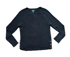 Lauren Ralph Lauren Polo Jeans Co Womens Size Medium Waffle Knit Black Sweater thumbnail 1