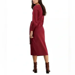Taylor Faux-Wrap Belted‎ Midi Sweater Dress - Size S - Cognac - NWT thumbnail 2