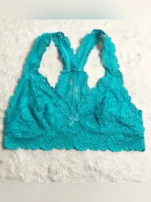 Teal Blue Lace Racerback Bralette Size Medium Aqua Wireless Comfort Lacy Stretch thumbnail 11