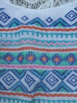 Mossimo Supply Co. White Racerback Tank with Blue & Teal Embroidery thumbnail 4