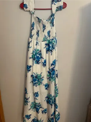 Altar'd State White Maxi Dress with Blue Floral Print thumbnail 2