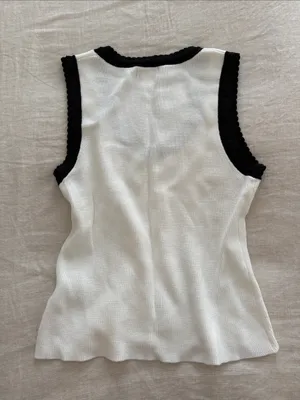 Camila Coelho White Knit Tank with Black Scallop Trim thumbnail 3
