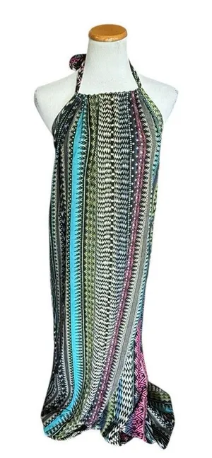 Womens Elan Aztec Tribal Sateen Halter Neck Stunning Maxi Dress - Sz S thumbnail 1