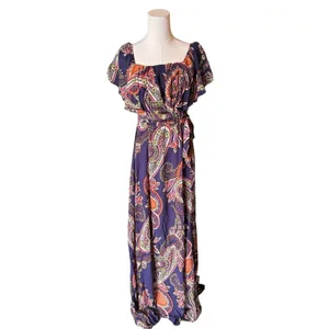 Baltic Born - Off Shoulder Maxi Dress Purple Paisley Sz M thumbnail 2