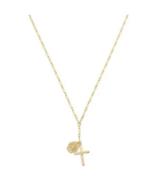 Gratitude & Grace 14k Gold Plated Virgin Mary Charm & Cross Pendant Necklace thumbnail 2