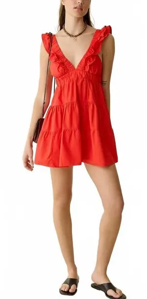 Urban Outfitters Kimchi Blue Main Stage Tiered Ruffle Mini Dress Red Small thumbnail 1
