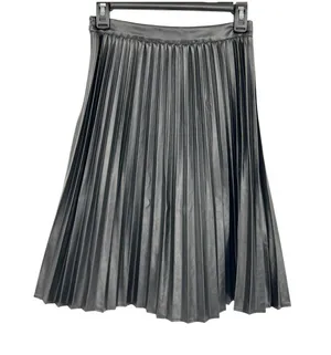 Monteau Black Faux Leather Accordion Pleated Edgy Chic Midi Skirt Size Small thumbnail 1