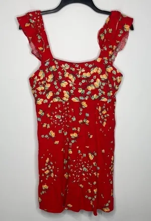 LC Lauren Conrad red sundress with lemon‎ pattern size small thumbnail 1