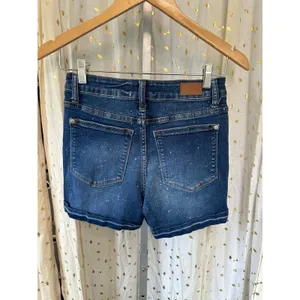 Judy Blue Ava Splattered Distressed Dark Wash High Rise 5 Pocket Denim Shorts S thumbnail 6