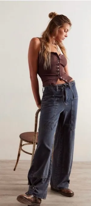 NWOT Free People We The Free CRVY Outlaw Mid-Rise Wide Leg Jeans thumbnail 1