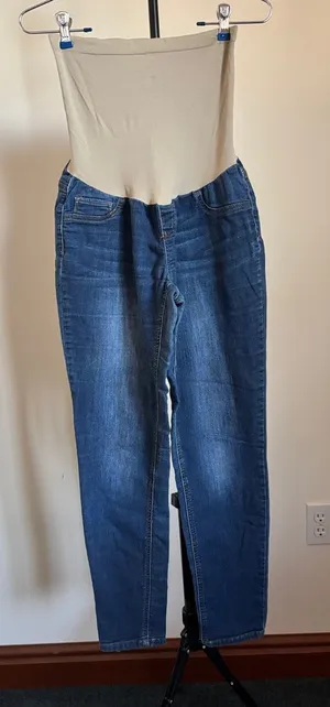Indigo Blue High-Waist Beige Panel Maternity Jeggings - Blue Denim thumbnail 1