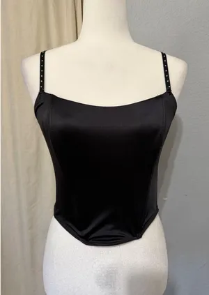 Steve Madden Womens Corset‎ 36C Black Satin Studded Strap Camisole Top Y2K Goth thumbnail 1