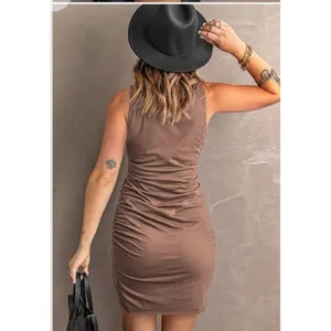BTFBM Ruched Sleeveless Tank Bodycon Dress Sz Medium Cafe Brown Casual Chic New thumbnail 2
