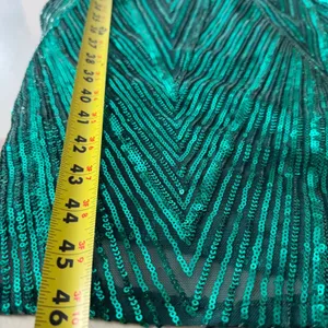 Emerald Green Sequin Geometric Chevron Maxi Dress Long Sleeve Mock Neck Gown thumbnail 9