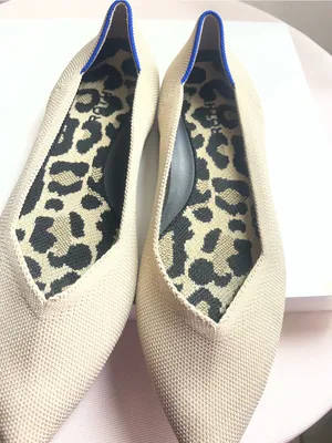 Rothy's Beige Pointed Knit Flats with Royal Blue Piping thumbnail 6