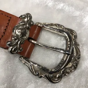 Fossil Vintage Genuine Leather braided Belt Silver Medallion Concho Western med. thumbnail 2