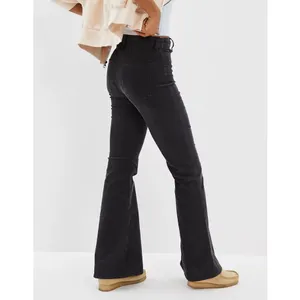 American Eagle High Rise Corduroy Black Flare Jeans Button Fly Size 4 thumbnail 2