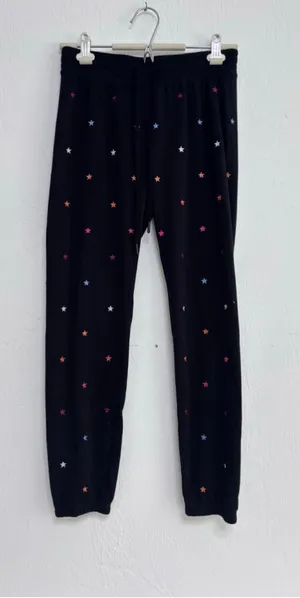 Women's P. J. Salvage Black Jogger Pants Multicolor Embroidered Stars Size XS thumbnail 1