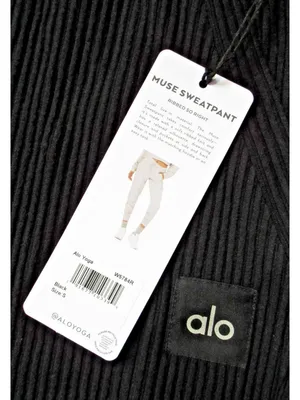 NWT Alo Yoga Muse Sweatpant in Black Ribbed Tapered Jogger Pants S thumbnail 3