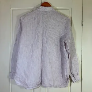 J. Jill Womens Small Linen Button Down Shirt Striped White Burgundy Long Sleeve thumbnail 7