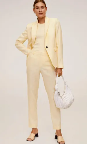 Mango Linen Straight Pants in Yellow Size 4 thumbnail 1