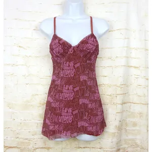 Urban Outfitters Love Mesh Tank Top Women S Pink Brown Sheer Cami Cut Hem Y2K thumbnail 3
