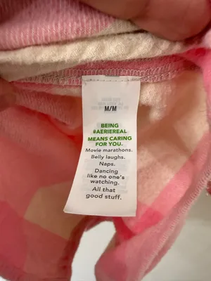 {M} aerie oversized Pink and Cream anytime fave flannel shirt thumbnail 7