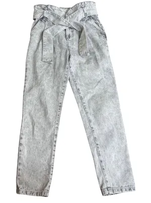 Sezane Austin Light Gray Wash Paperbag Waist Tapered Denim Pants Size 36 FR 4 US thumbnail 1