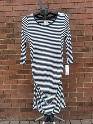 Liz Lange Maternity for Target Striped Dress Navy White Medium M 3/4 Sleeve New thumbnail 2