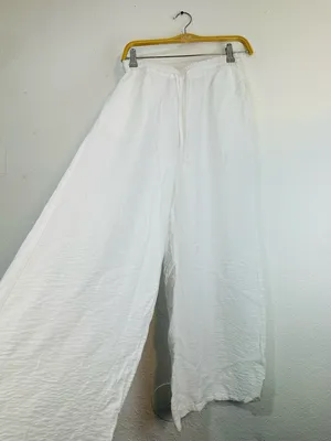 High-Rise White Wide-Leg Linen Blend Pants thumbnail 4