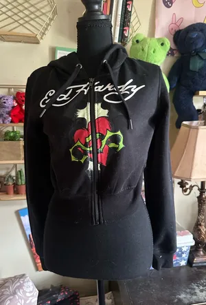 Ed Hardy black cropped zip-up hoodie 🖤🔥 Size M thumbnail 1