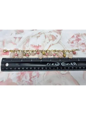 Premier Designs Dangle Charm Bead Bracelet Pink & White Accents Gold-Tone Chain thumbnail 11