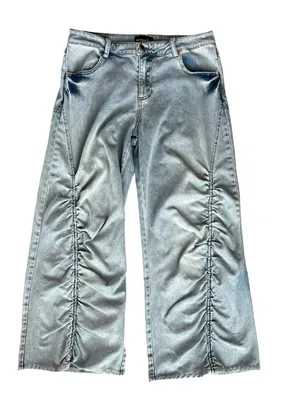 Retrofete Women’s Giselli Low Rise Ruched Wide Leg Jeans Vintage Celeste Wash 27 thumbnail 2