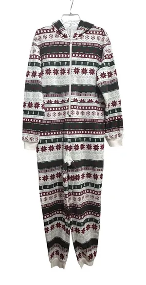 Fabletics Women's Fair Isle Hooded Pajama Jumpsuit Christmas Snowflake Holiday S thumbnail 1