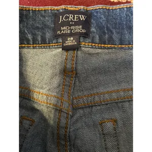 J Crew Mid Rise Flare Crop Jeans Blue Denim Distressed‎ Size 28 thumbnail 4