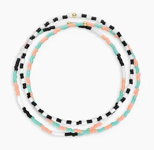 GORJANA Gigi Striped Palm Desert Glass Beaded Bracelets Set of 3 Pink Aqua Black thumbnail 1