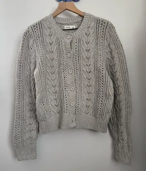 Hollister XS Cable‎ Knit Cardigan Eyelet Grey Coquette Minimal Preppy thumbnail 1