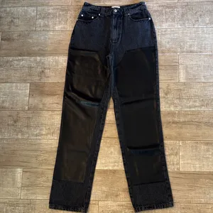 Avec Les Filles High Rise leather chap black denim and jeans thumbnail 2