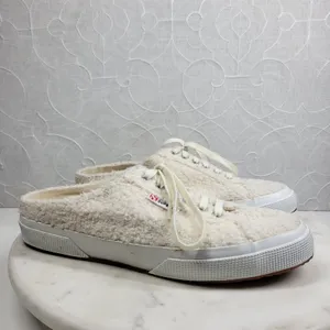 SuperGA Teddy Shearling Mule Sneakers US 9.5 Ivory Slip On Sherpa Boucle Cozy thumbnail 5