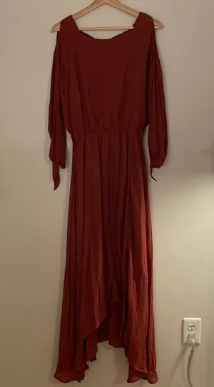 Joyfolie Dress Mauve Pink High Low Long Sleeve Ruffle Cut Out Maxi Size Medium thumbnail 1