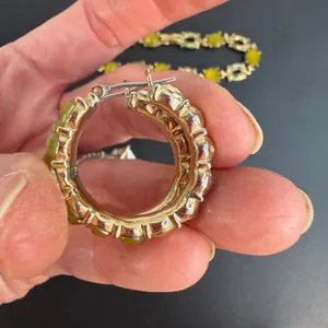 Lauren Conrad‎ Jewelry Set Bracelet Hoop Earrings Green Gold Tone Statement Pavé thumbnail 3