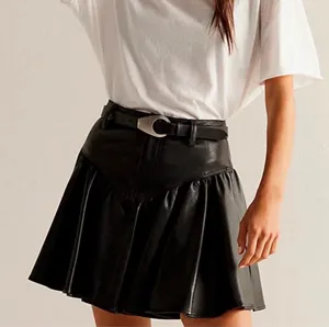 Free People We the free black faux leather pleated mini skirt thumbnail 2