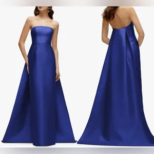 NEW Alfred Sung Strapless Satin Twill Column Gown w/ Removable Train sz 8 Blue thumbnail 2