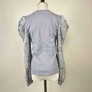 NWOT Anthropologie DOLAN Lace Puff-Sleeve Top Blue Size L Long sleeve thumbnail 9