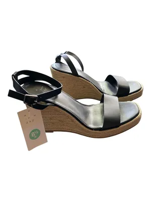 A New Day Black Espadrille Wedge Sandals 8.5W Wide Width Coastal Ankle Strap thumbnail 6