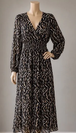 Sofia Jeans Sofia‎ Vergara Tiger Print Midi Dress Metallic Smocked XS New thumbnail 1