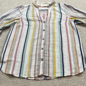 Anthropologie Striped Button Down Shirt - Multicolor Size 8 100% Cotton thumbnail 2