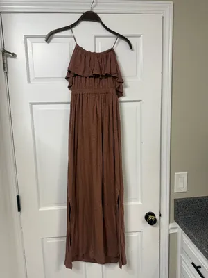 Express Chocolate-Brown Sleeveless Ruffle Maxi Dress thumbnail 4