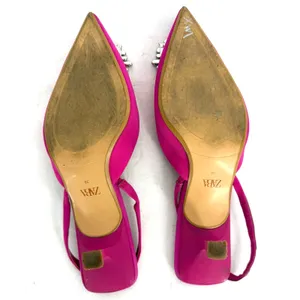 Zara Fuchsia Pink Rhinestone Buckle Slingback Kitten Heels Women's EU 39 US 8 thumbnail 6