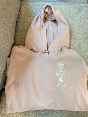 Carhartt Women's Pink Hooded Sweatshirt with White Logos thumbnail 3